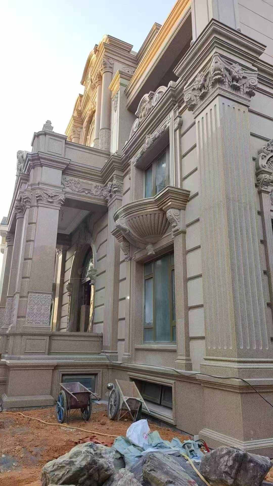 赣州 黄金麻花岗岩光面别墅外墙干挂施工完成