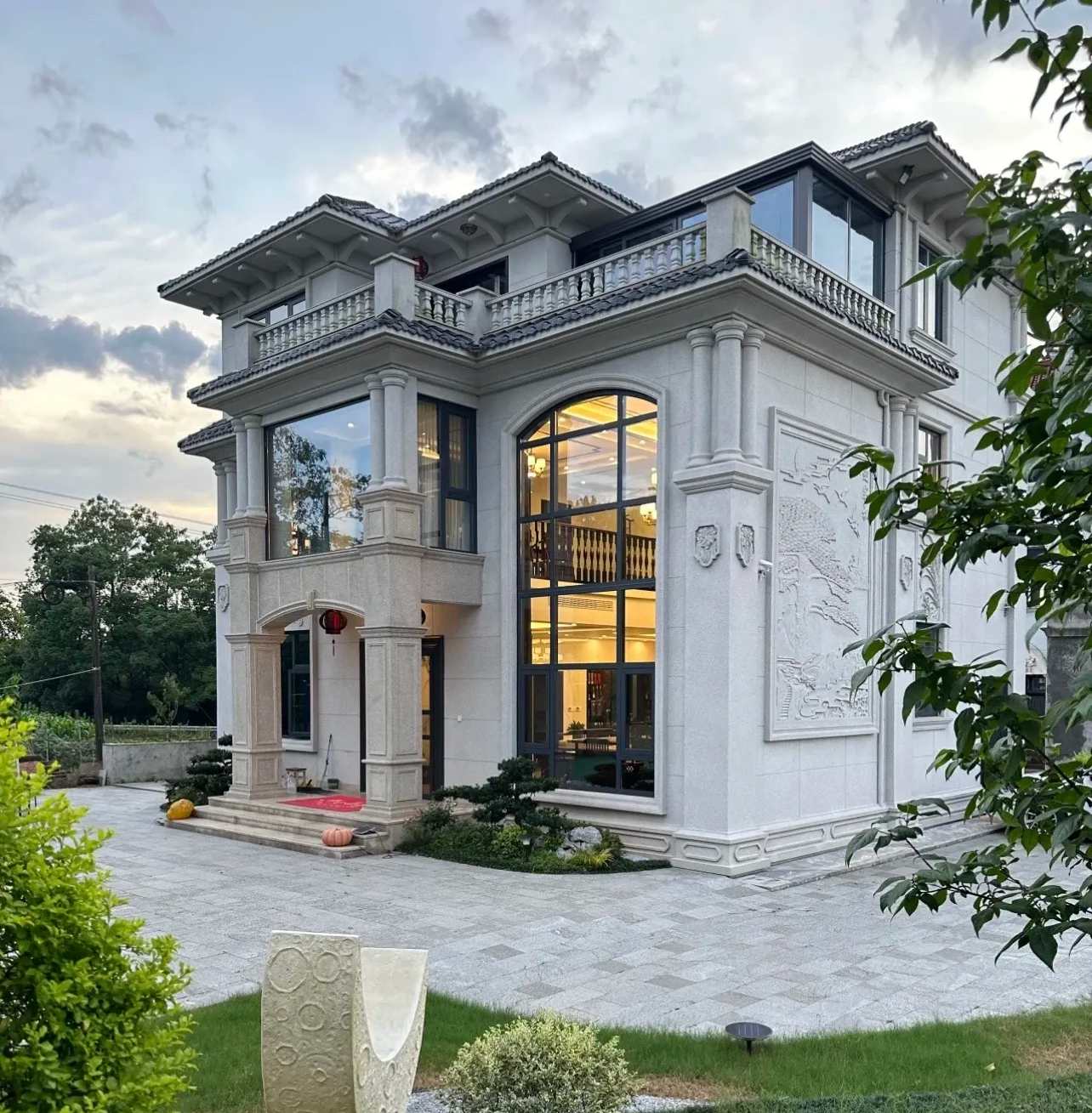 赣州 白麻花岗岩私人别墅干挂石材豪华定制